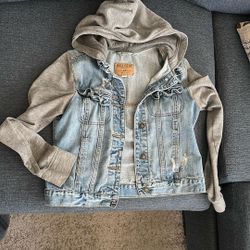 Jean Jacket With Gray Sleeves & Hood
