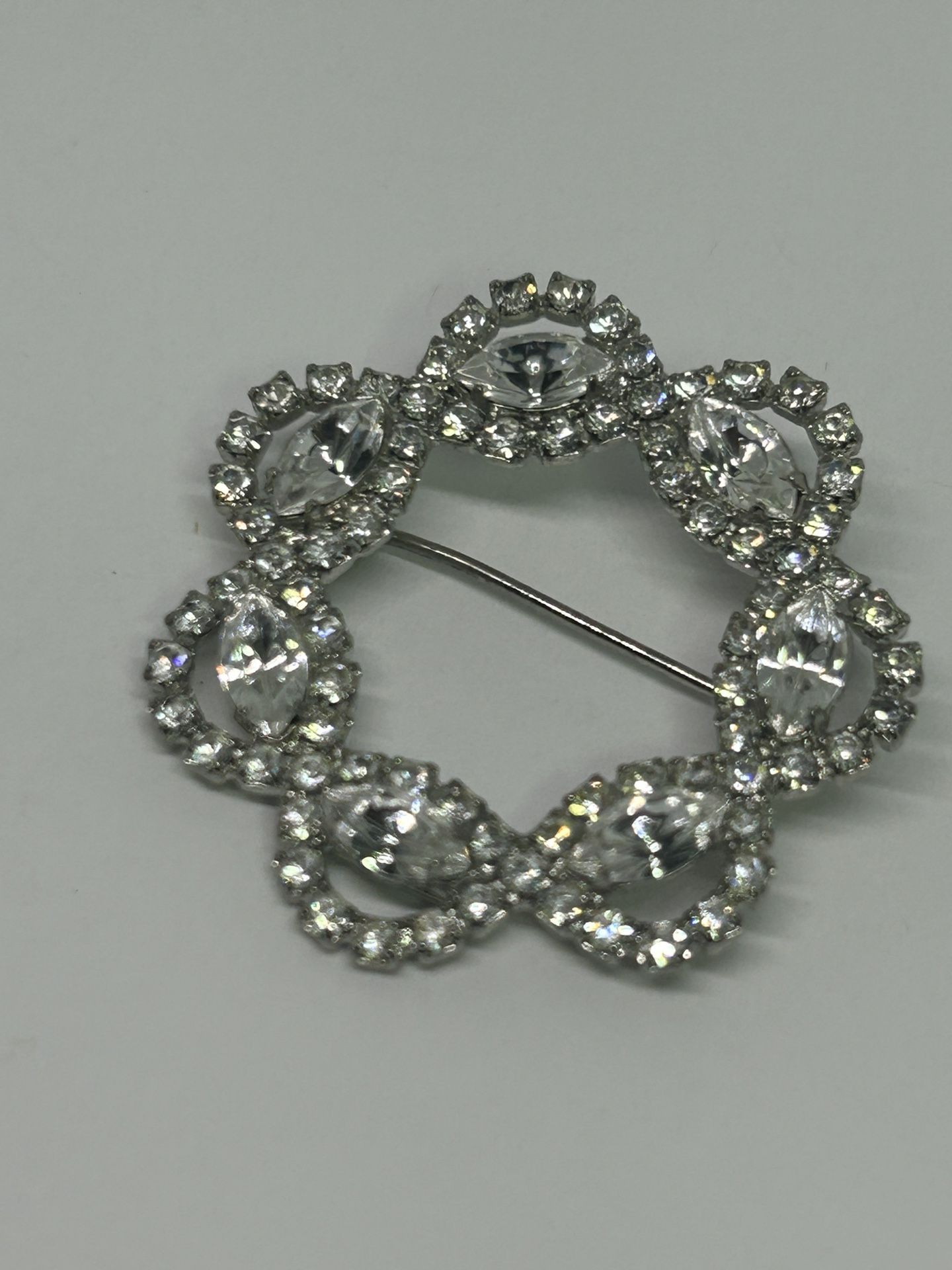 Vintage Silver Tone Rhinestone Brooch Stamped Eissneerg Ice