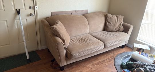 Pottery Barn Beige/Tan Roll Arm 3-Seater Sofa - Great Condition