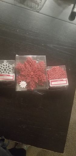 Glitter Snow Flake Ornaments X3