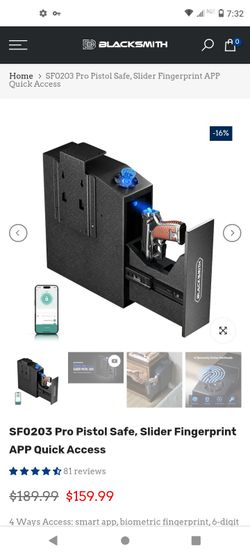 
blacksmith SF0203 Pro Pistol Safe, Slider Fingerprint APP Quick Access
