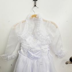 First Communion Dress with organza bolero/ Size 7/ small stones and sequins embellishments/ extra tulle underskirt /MADE IN USA