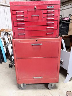 Vintage 2-Piece Rolling Tool Box Setup: Mac Tools Top Chest & Kennedy Rolling Cabinet