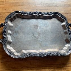 Antique Silver Tray W Large Handles