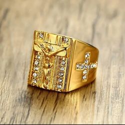 14k Gold Plated Jesus Prayer Cross Ring