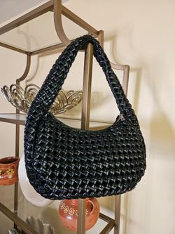 Black woven hobo handbag
