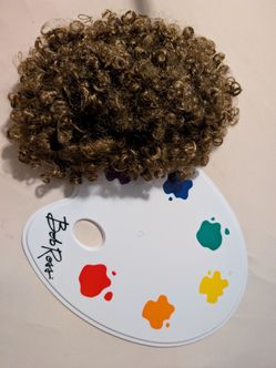 S146) Bob Ross wig and paint tray Halloween costume accessories
