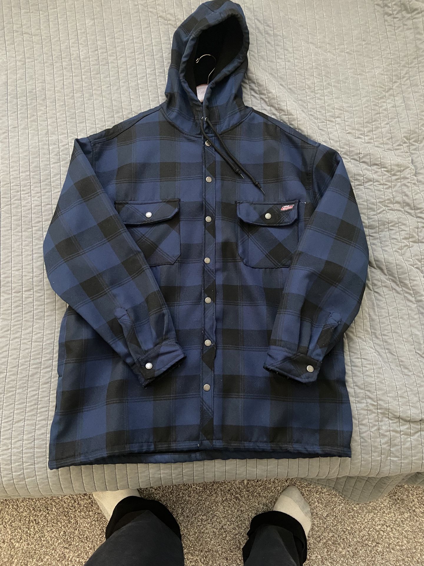 Blue Dickes Flannel Jacket With Hoodie