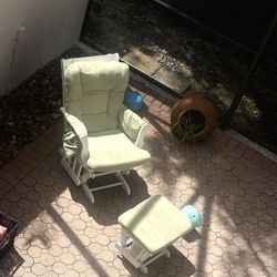 Wooden Sage Green Rocking Nursery Chair cushion Glider With ottomen Rest