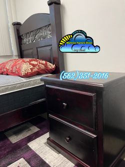 Twin bed set with mattress and nightstand chest Cherry cajonera Comoda de Pino