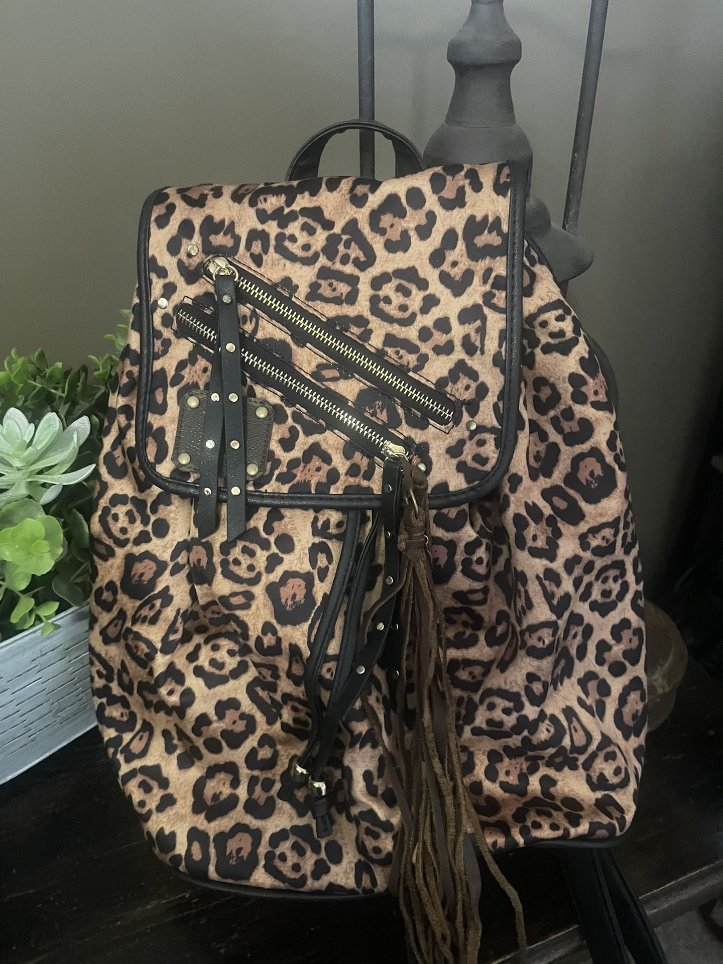 Upcycled Leopard Backpack