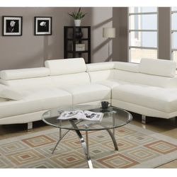 White Faux Leather Sectional Sofa (Free Delivery)
