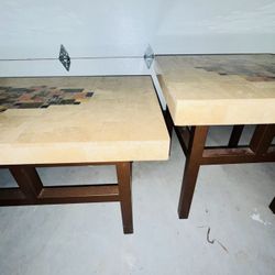 Free For Both- Stone Tile Coffee Table & Matching Side Table – Mosaic Inlay