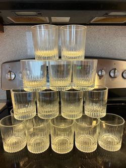 Set of 12 Clear Ribbed Rocks Glasses