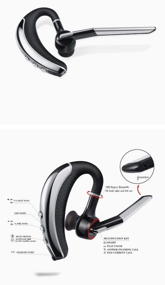 Bluetooth Headset,Adseon Wireless Earpiece V4.1 Ultralight Business Earphones Hands Free Headphones Sweatproof Earbuds with Noice Reduction Mic for Of