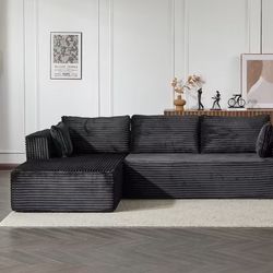 Modern Modular L-Shape Sofa Couch with Chaise-black (left chaise and 2 seats armless chair)