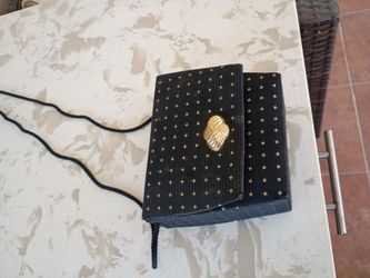 Black Gold Dot Fabric Clutch Evening Bag