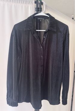 Black Sheer Pleated Button-Up Blouse Size S