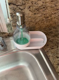 All In One Dish Soap Dispenser With Two Sponge Holders -7 1/2” T Attached Tray