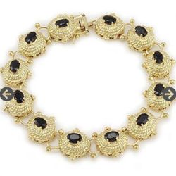 Gorgeous Womens 18K Yellow Gold Over Sterling Silver Black Sapphire 8.2 Inch Designer Bracelet -  Length: 8.2 in Overall Weight: 23.93 g