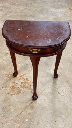 Vintage Half-Moon Wood Accent Table with Drawer