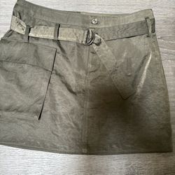 ABS Khaki Satin Belted Mini Skirt SZ 6 