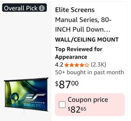 Elite Screens Manual Series 80-Inch Pull Down Screen