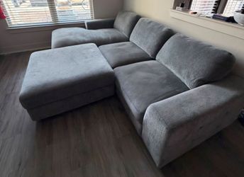 Grey / Ash Sectional Sofa and Ottoman with Storage and Coffee Table