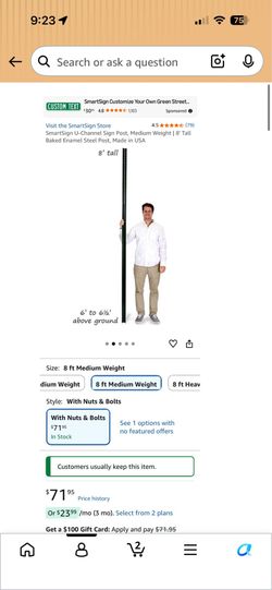 Metal post you channel 8 feet