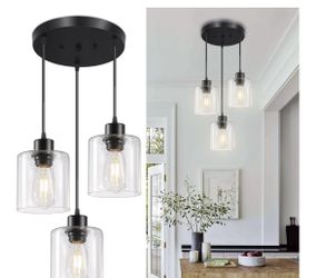 3-Lights Pendant Light Fixture, Hanging Light Fixture Kitchen Island, Black Pendant Lighting for Kitchen Bedroom Hallway, Dining Room Light Fixtures, 