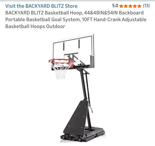 Portable Basketball Hoop, 48 Inch Rim, 10 Foot, Hand Crank System
