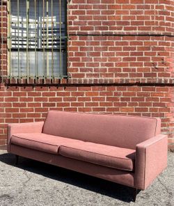 Vintage Mid Century Modern Tweed Coral Pink Sofa Couch