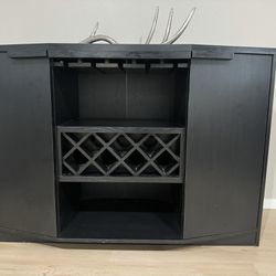  Annadel Contemporary Wine Buffet, Wood Sideboard with Glass Rack, Two Shelved Cabinets and Open Bottom Shelf, Black
