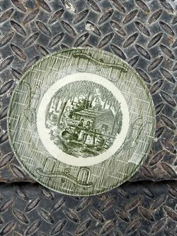 Vintage Green Transferware Saucers – Set of 7