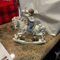 Porcelain Little Girl On Rocking Horse No Chips 
