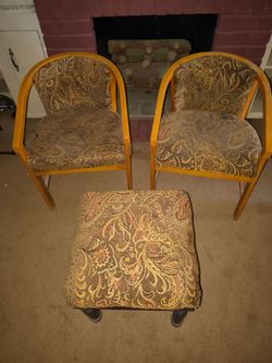 Two chairs and footstool
