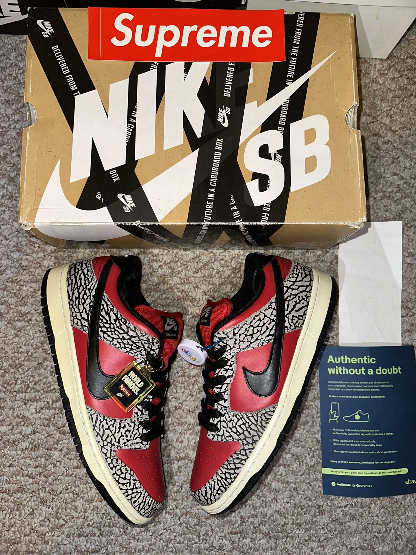 Grail ❤️🔥 Nike Sb Dunk Low “Supreme Red Cement” Size 9.5 ❤️🔥