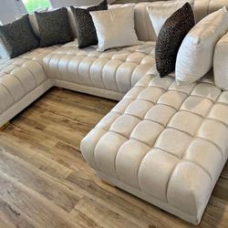 NEW IN BOX Glam White/Gold Legs Sectional FINANCE Available $54 down pmt