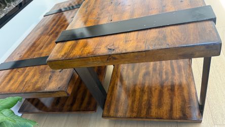 Wood and metal coffee table and side table