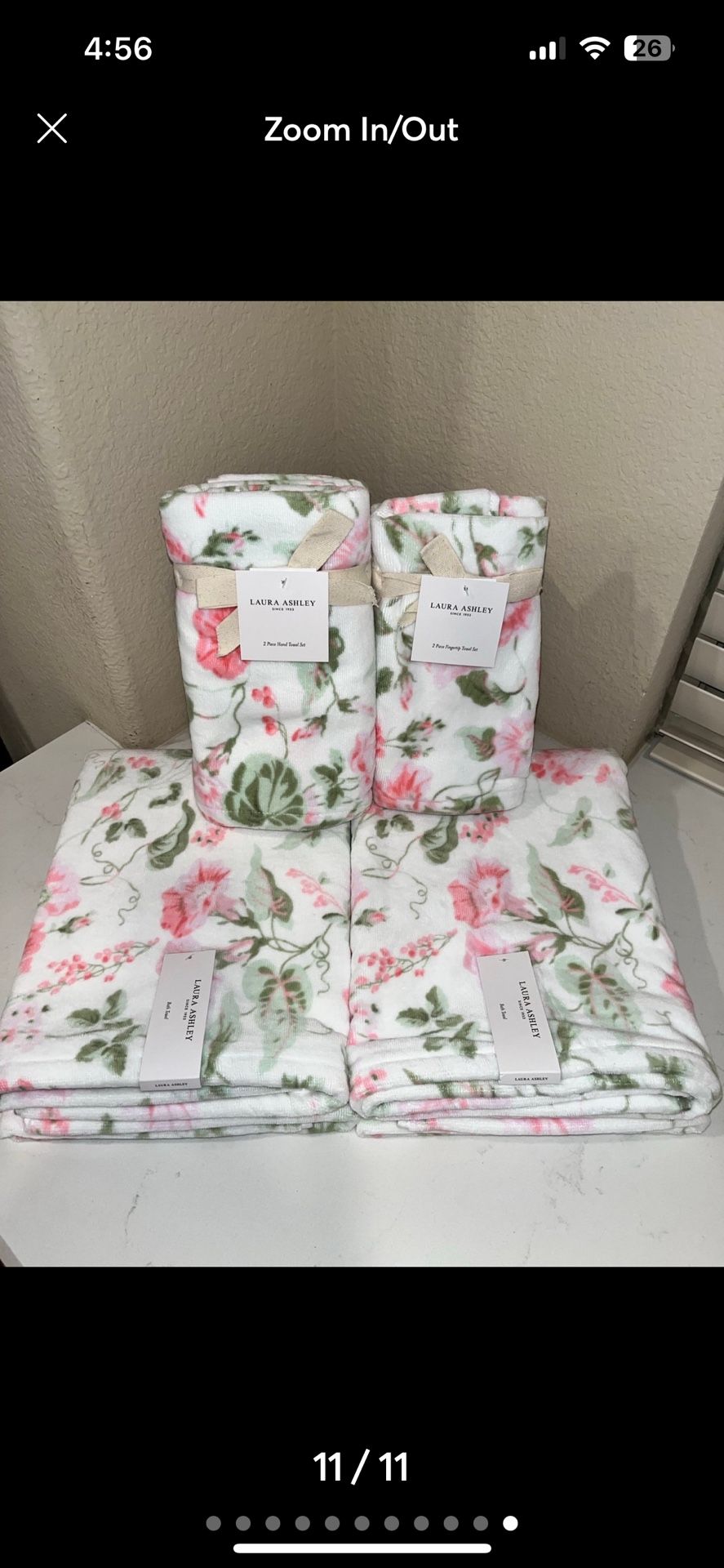6 NWT LAURA ASHLEY MORNING GLORY FLORAL DESIGN TOWELS SET BUNDLE