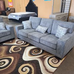 Gray Fabric Sofa Loveseat