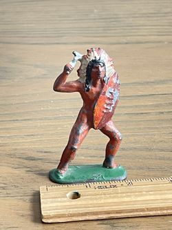 Vintage 1930's Barclay #754 Metal Toy Warrior Chief Tomahawk & Shield