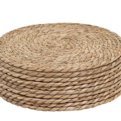 Defined Deco Woven Placemats Set Of 10,12" Round Rattan Placemats,Natural Hand-Woven Water Hyacinth Placemats,Farmhouse Weave Place Mats,Rustic Braide