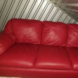 Red Italian Leather Sofa & Chair