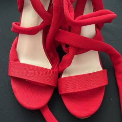 Red Women Tie Up Heels 
