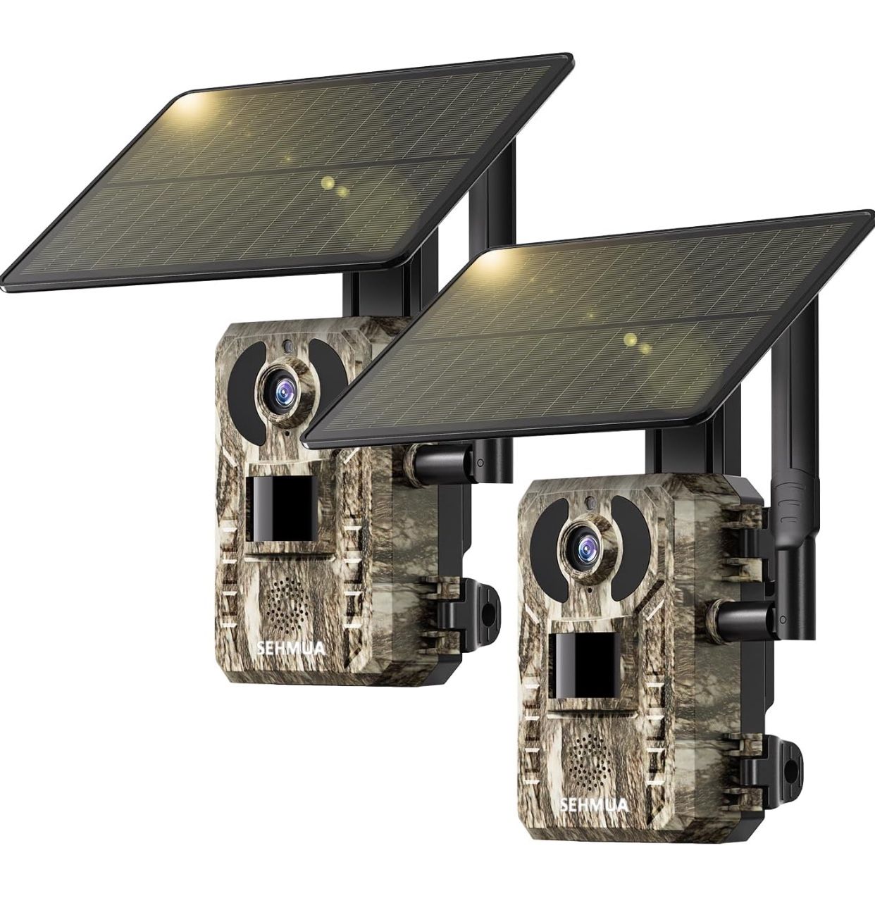 New In Box, 2 Pack SEHMUA 4G LTE Cellular Trail Cameras with Live Streaming, Solar Game Cameras