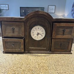 Wood Antique Clock w/ Drawers 