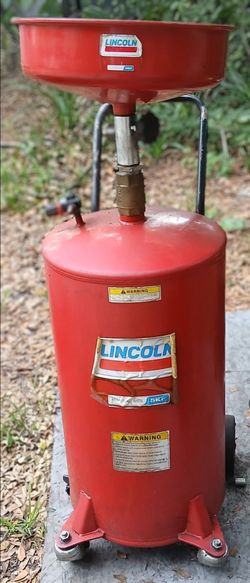 LINCOLN IND. PNEUMATIC PRESSURIZED 18 GALLON OIL/FLUID RECOVERY OR EXTRACTION TANK.