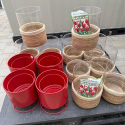 Glass & Metal flowers vase pot center piece decoration take all $30