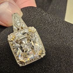 Sterling Silver Two-toned Prong Set Cz Pendant 